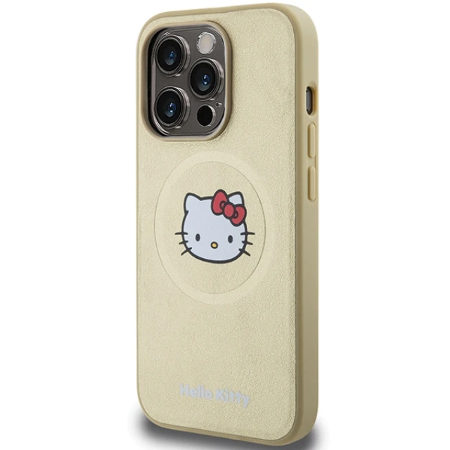 Чохол Hello Kitty Leather Kitty Head для iPhone 15 Pro Gold with MagSafe (HKHMP15LPGHCKD)