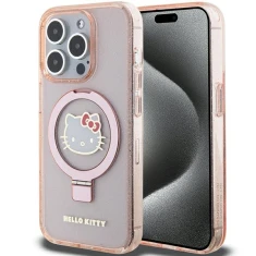 Чохол Hello Kitty Ring Stand Glitter Electrop Logo для iPhone 15 Pro Pink with MagSafe (KLHMP15LHMRSKHH)