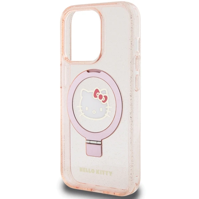 Чохол Hello Kitty Ring Stand Glitter Electrop Logo для iPhone 15 Pro Pink with MagSafe (KLHMP15LHMRSKHH)