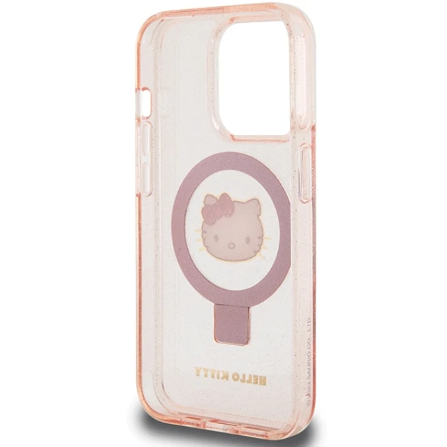 Чохол Hello Kitty Ring Stand Glitter Electrop Logo для iPhone 15 Pro Pink with MagSafe (KLHMP15LHMRSKHH)