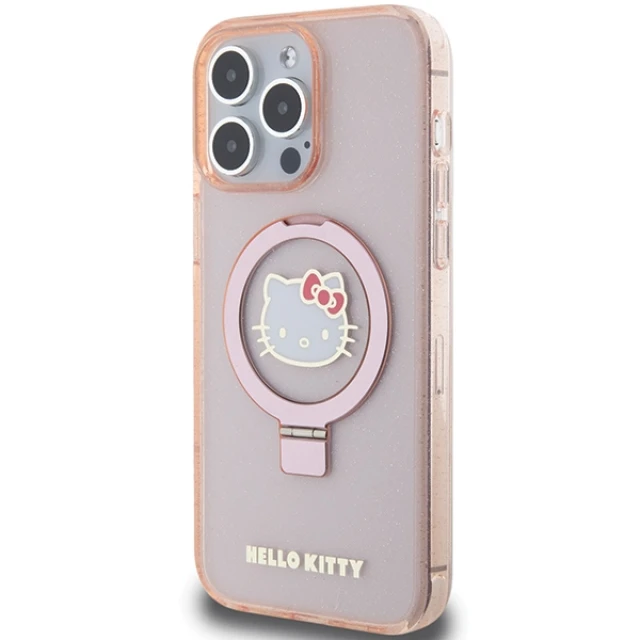 Чохол Hello Kitty Ring Stand Glitter Electrop Logo для iPhone 15 Pro Max Pink with MagSafe (Hel000117-0)