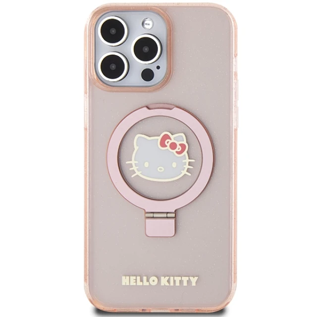 Чохол Hello Kitty Ring Stand Glitter Electrop Logo для iPhone 15 Pro Max Pink with MagSafe (Hel000117-0)