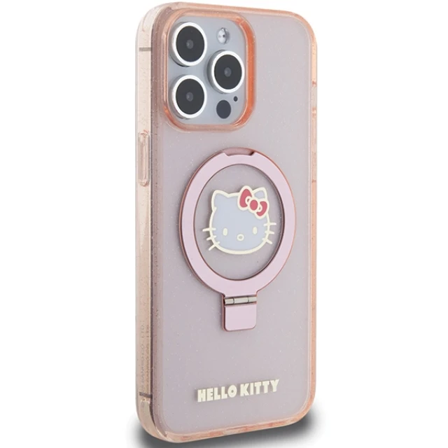 Чохол Hello Kitty Ring Stand Glitter Electrop Logo для iPhone 15 Pro Max Pink with MagSafe (Hel000117-0)
