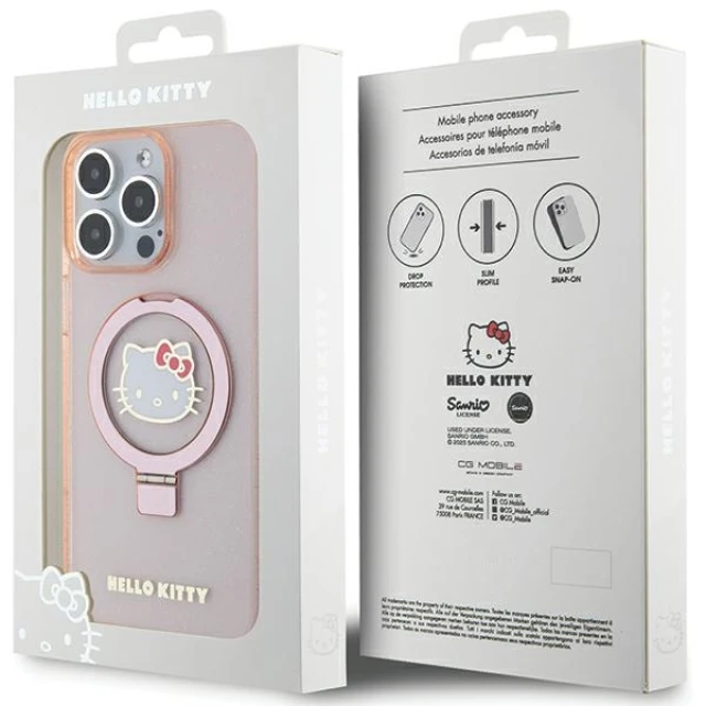 Чохол Hello Kitty Ring Stand Glitter Electrop Logo для iPhone 15 Pro Max Pink with MagSafe (Hel000117-0)