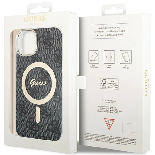 Чохол Guess 4G для iPhone 15 Plus | 14 Plus Black with MagSafe (GUHMP15MH4STK)