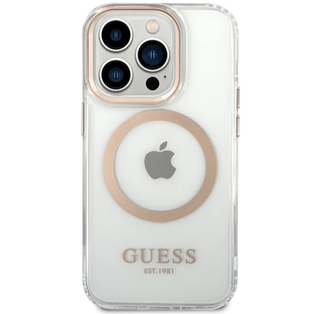 Чохол Guess Metal Outline для iPhone 15 Gold with MagSafe (GUHMP15SHTRMD)