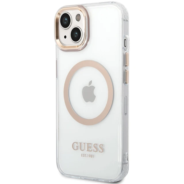 Чохол Guess Metal Outline для iPhone 15 Plus Gold with MagSafe (GUHMP15MHTRMD)