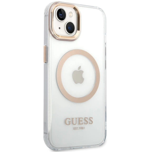 Чохол Guess Metal Outline для iPhone 15 Plus Gold with MagSafe (GUHMP15MHTRMD)