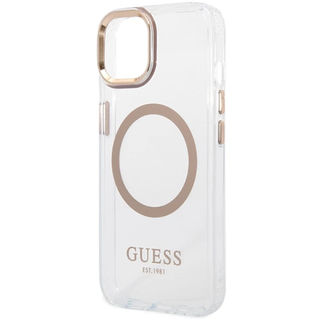 Чохол Guess Metal Outline для iPhone 15 Plus Gold with MagSafe (GUHMP15MHTRMD)