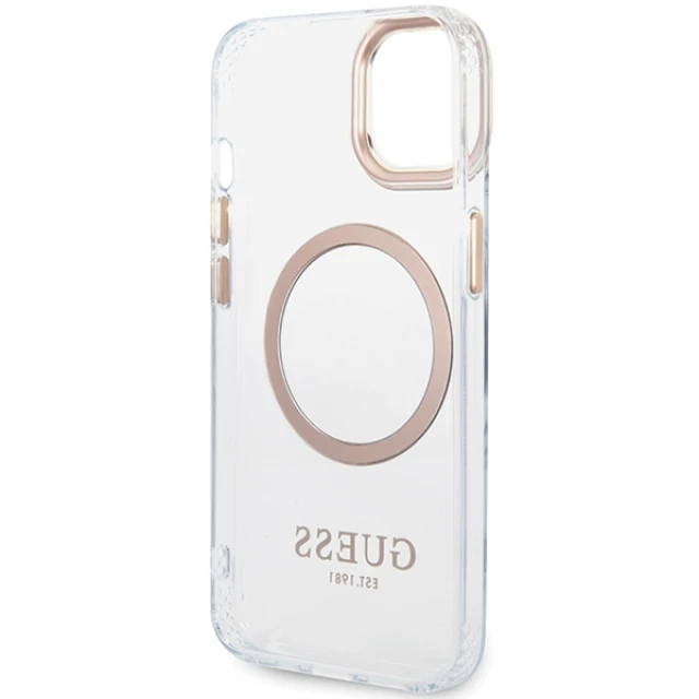 Чохол Guess Metal Outline для iPhone 15 Plus Gold with MagSafe (GUHMP15MHTRMD)
