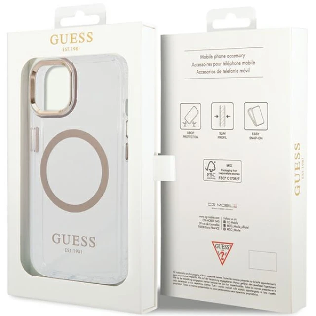 Чохол Guess Metal Outline для iPhone 15 Plus Gold with MagSafe (GUHMP15MHTRMD)