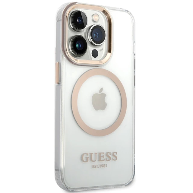 Чохол Guess Metal Outline для iPhone 15 Pro Gold with MagSafe (GUHMP15LHTRMD)