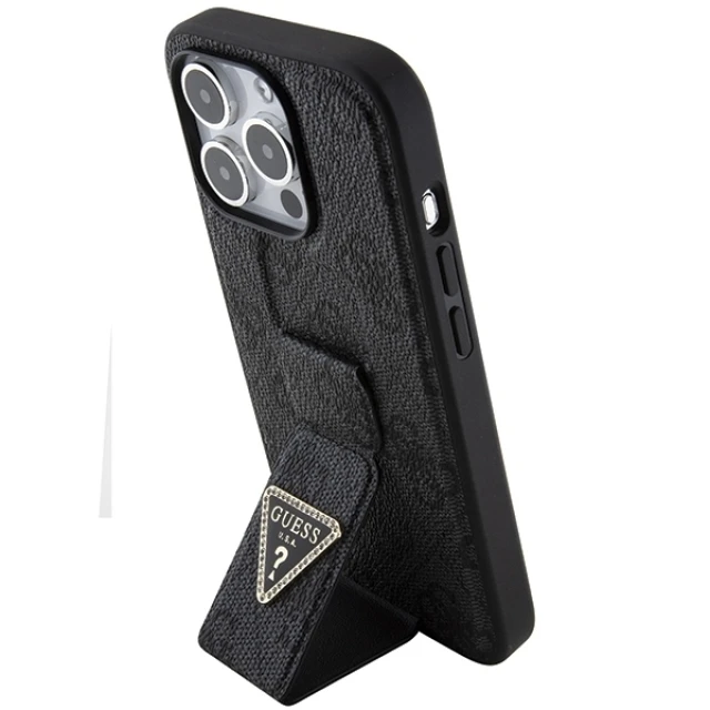 Чохол Guess Grip Stand 4G Triangle Strass для iPhone 15 Pro Black (GUHCP15LPGS4TDK)