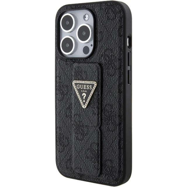 Чохол Guess Grip Stand 4G Triangle Strass для iPhone 15 Pro Black (GUHCP15LPGS4TDK)