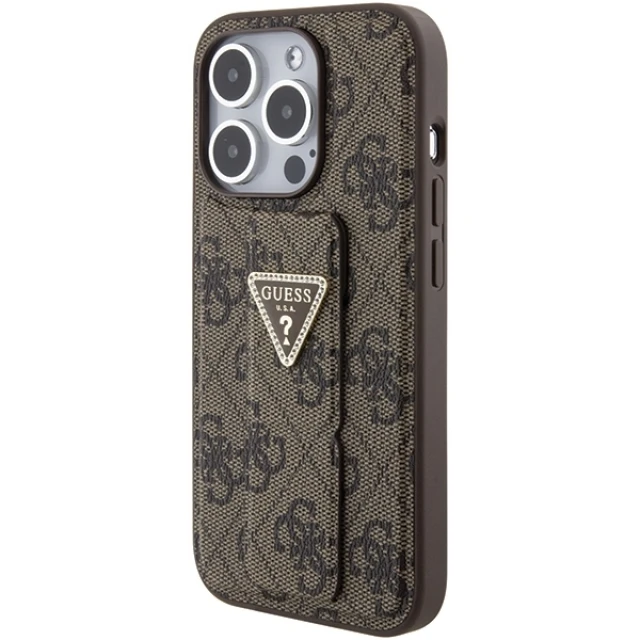 Чохол Guess Grip Stand 4G Triangle Strass для iPhone 15 Pro Brown (GUHCP15LPGS4TDW)