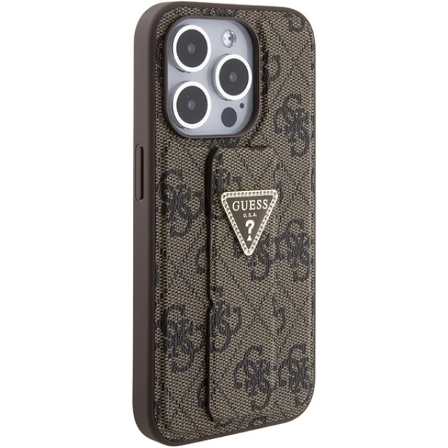Чохол Guess Grip Stand 4G Triangle Strass для iPhone 15 Pro Brown (GUHCP15LPGS4TDW)