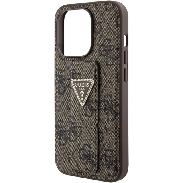 Чохол Guess Grip Stand 4G Triangle Strass для iPhone 15 Pro Brown (GUHCP15LPGS4TDW)