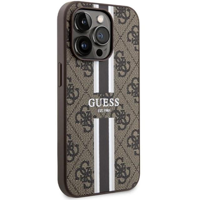 Чохол Guess 4G Printed Stripes для iPhone 15 Pro Brown with MagSafe (GUHMP15LP4RPSW)