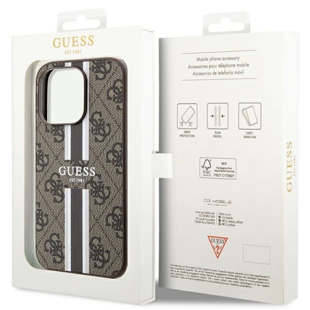 Чохол Guess 4G Printed Stripes для iPhone 15 Pro Brown with MagSafe (GUHMP15LP4RPSW)