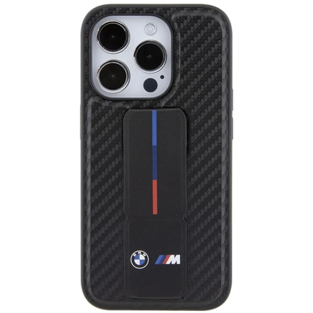 Чохол BMW Grip Stand Smooth & Carbon для iPhone 15 Pro Black (BMHCP15LGSPCCK)