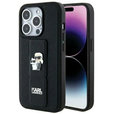 Чехол Karl Lagerfeld Gripstand Saffiano Karl&Choupette Pins для iPhone 14 Pro Black (KLHCP14LGSAKCPK)