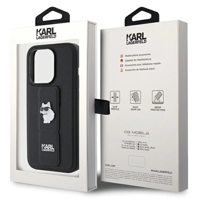 Чохол Karl Lagerfeld Gripstand Saffiano Choupette Pins для iPhone 14 Pro Black (KLHCP14LGSACHPK)