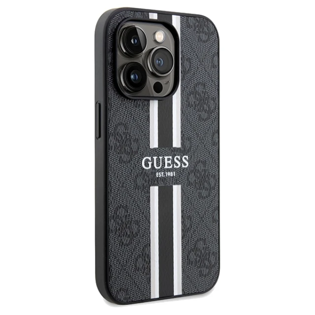 Чохол Guess 4G Printed Stripes для iPhone 15 Pro Max Black with MagSafe (GUHMP15XP4RPSK)