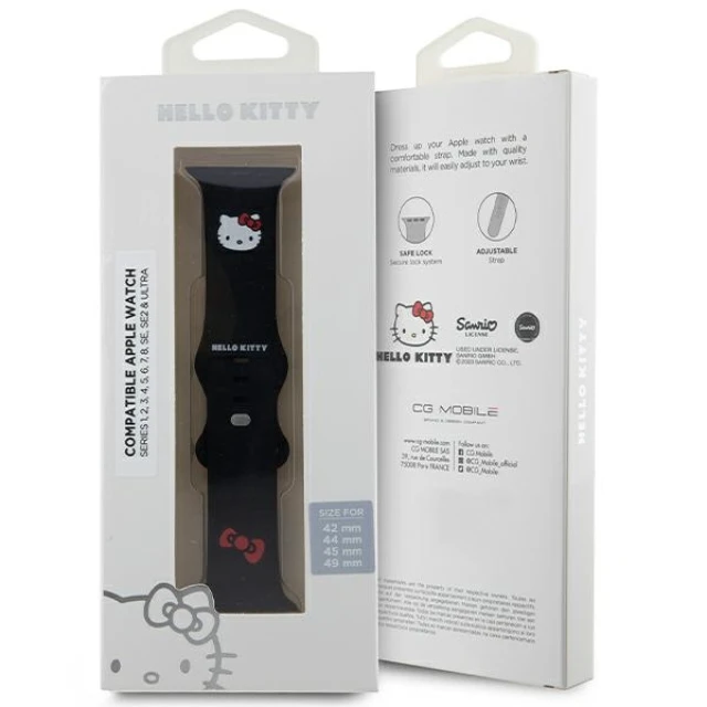 Ремінець Hello Kitty Silicone Kitty Head для Apple Watch 49 | 46 | 45 | 44 | 42 mm (1-3 series) Black (Hel000058-0)