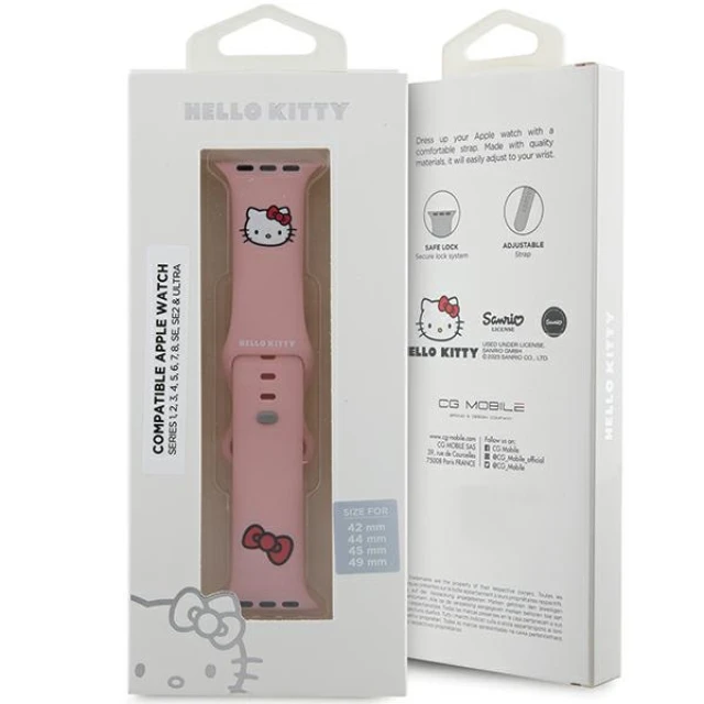 Ремінець Hello Kitty Silicone Kitty Head для Apple Watch 49 | 46 | 45 | 44 | 42 mm (1-3 series) Pink (HKAWLSCHBLP)