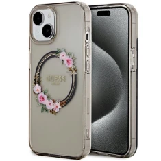 Чохол Guess IML Flowers Wreatch для iPhone 15 Black with MagSafe (GUHMP15SHFWFCK)