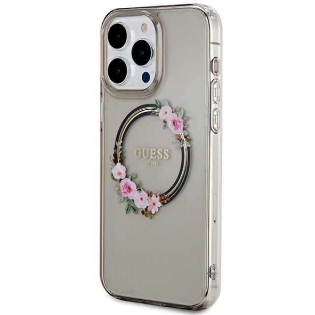 Чохол Guess IML Flowers Wreatch для iPhone 15 Pro Max Black with MagSafe (GUHMP15XHFWFCK)