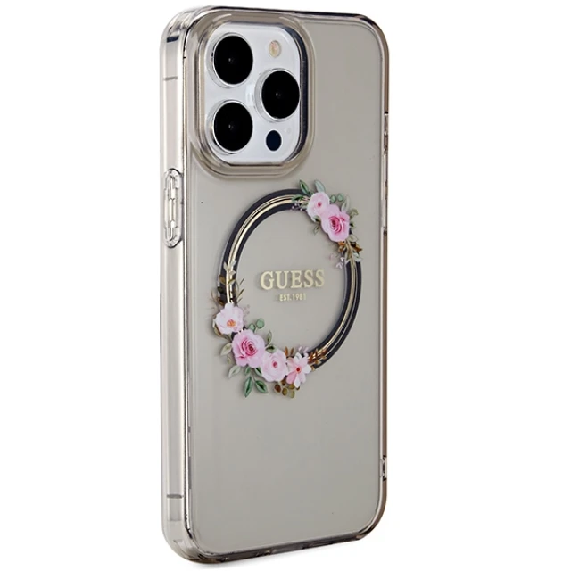 Чохол Guess IML Flowers Wreatch для iPhone 15 Pro Max Black with MagSafe (GUHMP15XHFWFCK)