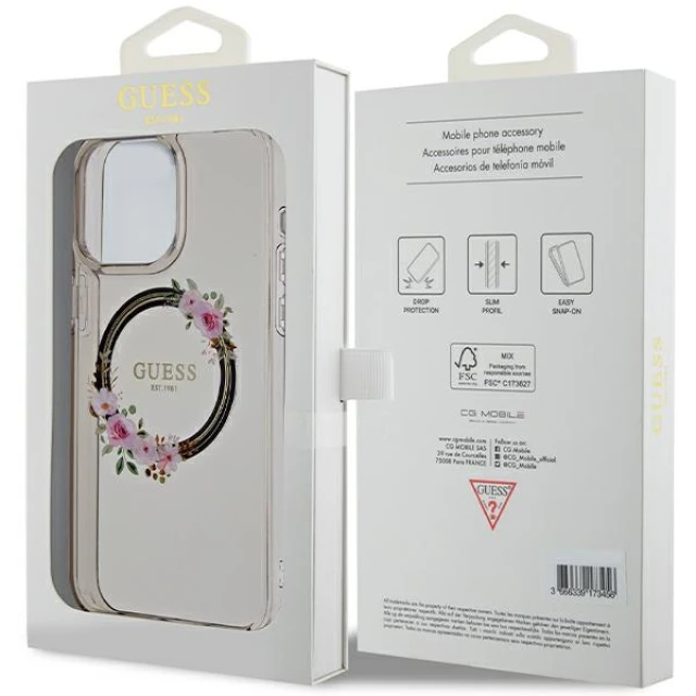 Чохол Guess IML Flowers Wreatch для iPhone 15 Pro Max Black with MagSafe (GUHMP15XHFWFCK)