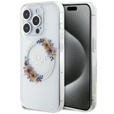 Чохол Guess IML Flowers Wreatch для iPhone 15 Pro Transparent with MagSafe (GUHMP15LHFWFCT)