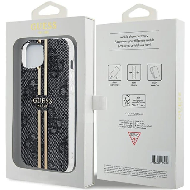 Чехол Guess IML 4G Gold Stripe для iPhone 15 Plus | 14 Plus Black (GUHCP15MH4PSEGK)