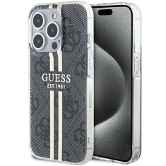 Чохол Guess IML 4G Gold Stripe для iPhone 15 Pro Black (GUHCP15LH4PSEGK)