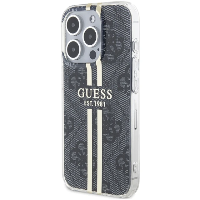 Чехол Guess IML 4G Gold Stripe для iPhone 15 Pro Black (GUHCP15LH4PSEGK)