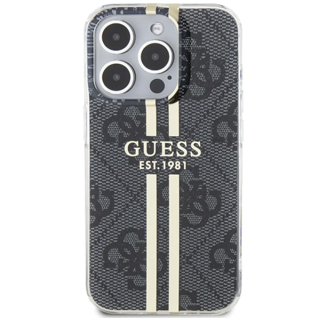 Чехол Guess IML 4G Gold Stripe для iPhone 15 Pro Black (GUHCP15LH4PSEGK)