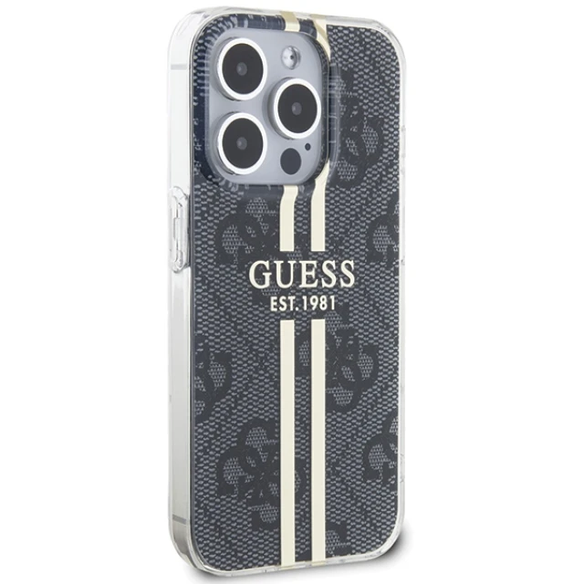 Чехол Guess IML 4G Gold Stripe для iPhone 15 Pro Black (GUHCP15LH4PSEGK)