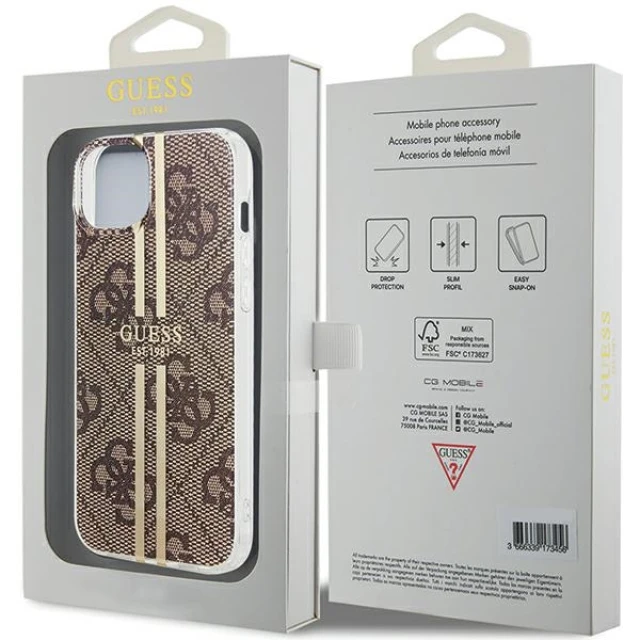 Чохол Guess IML 4G Gold Stripe для iPhone 15 Plus | 14 Plus Brown (GUHCP15MH4PSEGW)