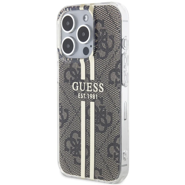 Чохол Guess IML 4G Gold Stripe для iPhone 15 Pro Brown (GUHCP15LH4PSEGW)