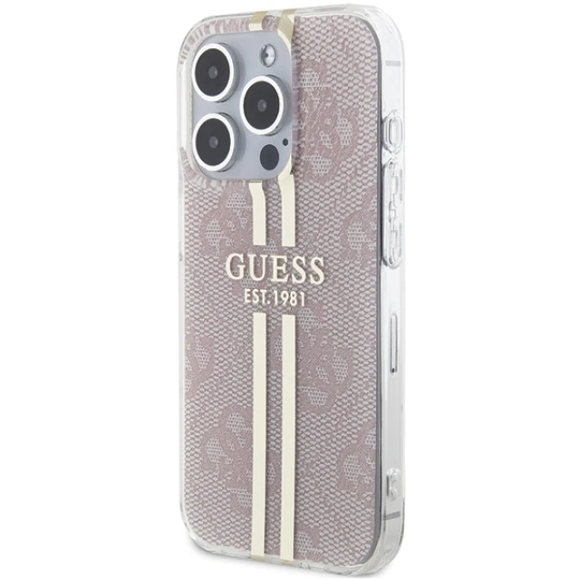 Чохол Guess IML 4G Gold Stripe для iPhone 14 Pro Max Pink (GUHCP14XH4PSEGP)