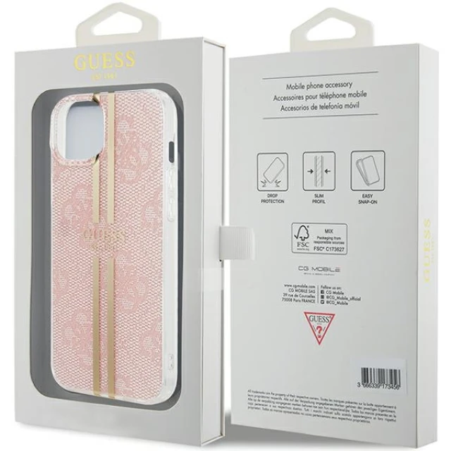 Чохол Guess IML 4G Gold Stripe для iPhone 15 Plus | 14 Plus Pink (GUHCP15MH4PSEGP)