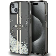 Чехол Guess Liquid Glitter Gold Stripes для iPhone 15 Plus | 14 Plus Black (GUHCP15MLFCSEGK)