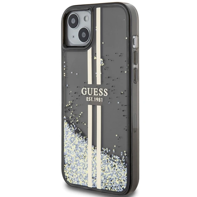 Чохол Guess Liquid Glitter Gold Stripes для iPhone 15 Plus | 14 Plus Black (GUHCP15MLFCSEGK)