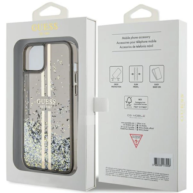 Чохол Guess Liquid Glitter Gold Stripes для iPhone 15 Plus | 14 Plus Black (GUHCP15MLFCSEGK)
