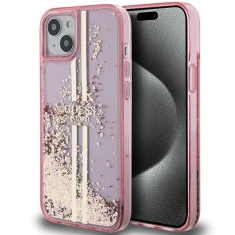Чехол Guess Liquid Glitter Gold Stripes для iPhone 15 Plus | 14 Plus Pink (GUHCP15MLFCSEGP)