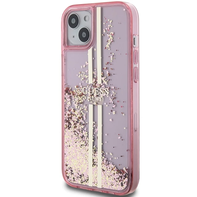 Чохол Guess Liquid Glitter Gold Stripes для iPhone 15 Plus | 14 Plus Pink (GUHCP15MLFCSEGP)