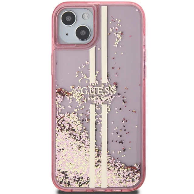 Чохол Guess Liquid Glitter Gold Stripes для iPhone 15 Plus | 14 Plus Pink (GUHCP15MLFCSEGP)