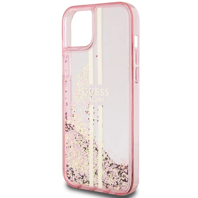 Чохол Guess Liquid Glitter Gold Stripes для iPhone 15 Plus | 14 Plus Pink (GUHCP15MLFCSEGP)